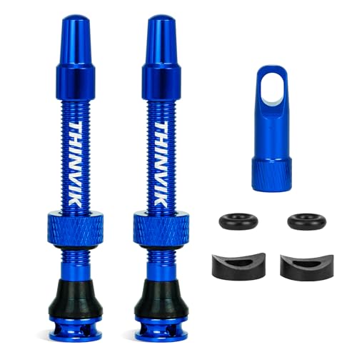 Thinvik Valve Presta Amélioré 48mm pour Pneus Tubeless – Kit Super Léger avec Capuchon et Outil de Démontage (Couleurs et Tailles Variées – Paire)...