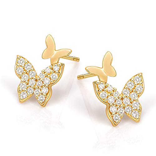 Fancime 14K Solid Yellow Gold Cute Pave Butterfly Studs Earrings With Cubic Zirconia Dainty Fine Jewelry Gifts For Women Girls #TOP1