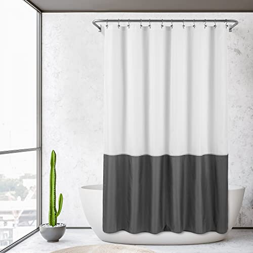 Image of ALYVIA SPRING Waterproof Fabric Shower Curtain Liner - Soft & Light-Weight Cloth Shower Liner, 3 Bottom Magnets, Hotel Quality & Machine Washable - Standard Size 72x72, White and Dark Gray