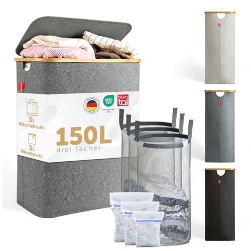 Blumtal Wäschekorb 3 Fächer 150L mit 3 herausnehmbarem...