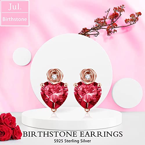 Iefil Earrings Gifts For Women Girls - July Birthstone Earrings, Sterling Silver Heart Stud Earrings For Women Girls Mothers Day Valentines Birthday Gifts For Women Her Red Ruby Earrings Jewelry #TOP4
