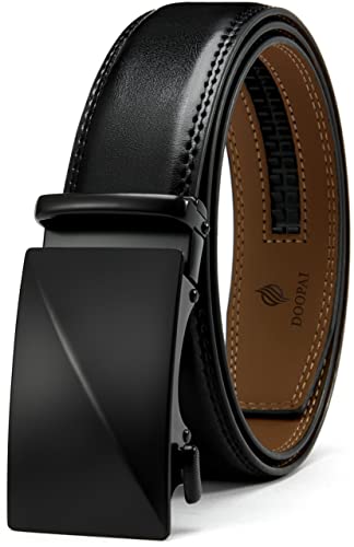 DOOPAI Men's Leather Ratchet Belt, 1 3/8" Wide, Black belt, Cut-to-Fit