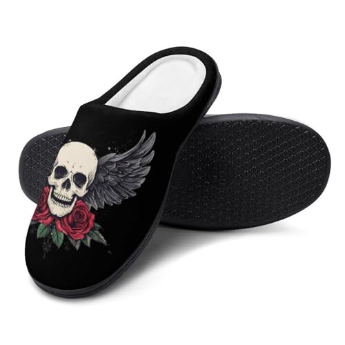 Skull WING Floral Rose Womens Cotton Slippers Warm House Shoes for Indoor Outdoor4