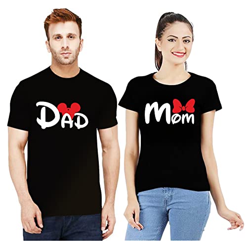 Image of Uniplanet Store Cotton Half Sleeve Couple Mix by Designs Black T-Shirt
