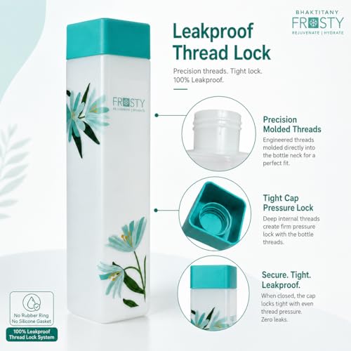 Image of Frosty Premium Square Fridge Water Bottle Set of 4, 1 Litre Leakproof BPA Free HDPE Plastic Bottles for Refrigerator, Kitchen, Office & Gym, Stylish Reusable Water Bottles