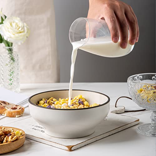 Leratio Ceramic Bowls Set Of 6,26 Ounce Bowls For Kitchen, Cereal, Salad, Pasta, Soup, Dessert Etc, Oven & Dishwasher & Microwave Safe,Scratch Resistant,Reactive Matte White With Rim #TOP4