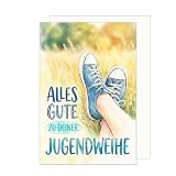 Edition Seidel Premium Glückwunschkarte zur Jugendweihe mit Umschlag. Jugendweihekarte Karte Grußkarte Spruch Sprüche Mädchen Junge Jugendliche Turnschuhe Wiese Feld cool modern Natur (JW165 SW026)