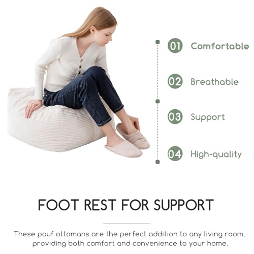 HIGOGOGO Square Stuffed Pouf Ottoman, Corduroy Poufs with Foam Chunk Filling, Furry and Fluffy Pouf Foot Stool Storage Ottoman, 21 X 21 Floor Poufs Foot Rest for Living Room, Beige by HIGOGOGO - Image 5