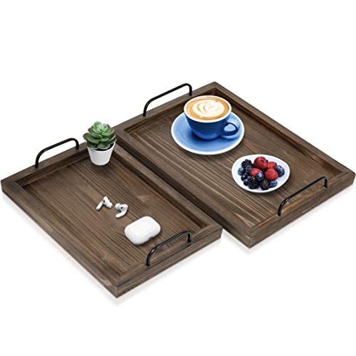 Comfort Theory Wooden Serving Tray with Handles Set of 2  Lightweight Bed Tray for Breakfast in Bed  Farmhouse Decorative Wood Tray for Ottoman Coffee Table 157 x 118 in 134 x 94 in