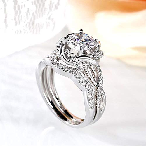 Jeulia 2.5 Carat Halo Solitaire Engagement Rings Women 925 Sterling Silver Floral Flower Rings White Diamond Eternity Band Ring Round Cut Bridal Ring Set Anniversary Promise Rings For Her #TOP3