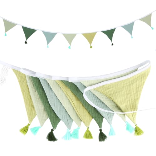 zhufubao Guirnalda de banderines para habitación infantil, 2,6 m, banderines de tela, para exteriores, resistentes a la intemperie, decoración de habitación infantil, fiesta de jardín, guirnalda de