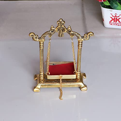 Image of KridayKraft Laddu Gopal Jhulla Palana Metal Gold Plated for Your kanha Metal Krishna jhulla palna Religious Gift Article.