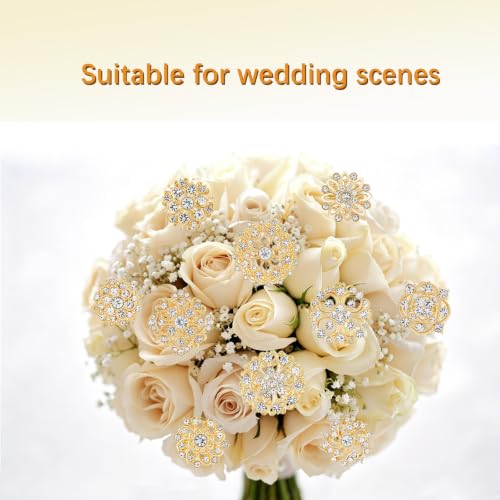 Image of 12 /36 Pieces Wedding Bouquet Brooches for Women Fashion, Rhinestone Bulk Flower Brooch Pins for Crafts