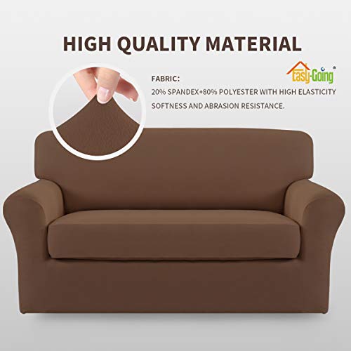 Image of Easy-Going 2 Pieces Stretch Loveseat Couch Sofa Slipcover Washable | Spandex Soft Fitted Sofa Couch Cover for Sofa Furniture Protector with Bottom Kids,Pet Dog Brown