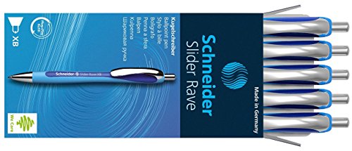 Schneider Stylo à bille Slider Rave bleu XB (Lot de 5 stylos à encre rétractable)