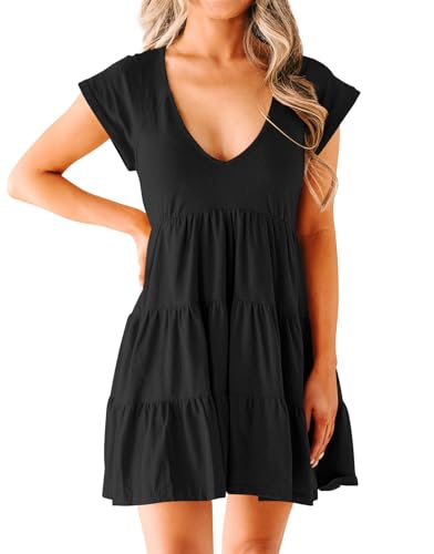 Women's Casual Summer Dress Sexy V Neck Short Sleeve Flowy Ruffle 2024 Trendy Short Mini Dresses2