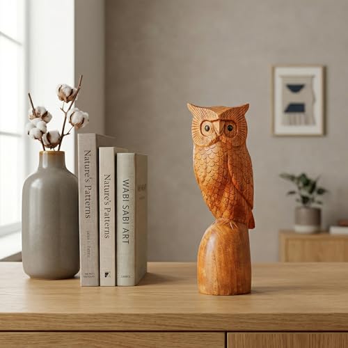 Figura Decorativa de Búho de Madera Hecha a Mano 10" miniatura 4