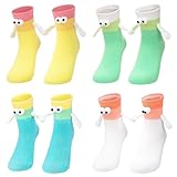 ZHLKHIOP 4 Pairs Magnetic Holding Hands Socks, Novelty Funny Women Men, Mid-Tube Socks, Couple Boyfriend for Gifts Sock
