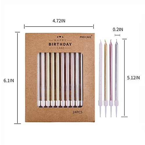 Image of PHD CAKE Gold, Silver, Rose Gold, White, Long Birthday Candles in Holders, Cake Candles, Birthday Parties, Wedding Decorations, Party Candles, Celebrations