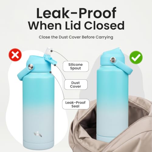 Image of Konokyo 32 oz Insulated Stainless Steel Sports Water Bottle with Straw Lid