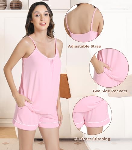Image of NACHILA Pajamas Set for Women-Viscose Made from Bamboo, Sleeveless Sleepwear Cami Pajamas Shorts Sets Camisole Pjs Nightwear