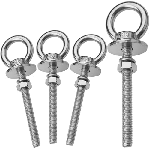 Image of 4 Pack M8 Eye Bolts with Nuts, 304 Stainless Steel 5 /16 inch x 3 inch Heavy Duty Lifting Eye Bolts, Metric M8x77mm Ring Eye Bolt for Hanging, Tie Down, Outdoor & Hardware Fixing (4, 5 /16 inchx3 inch)