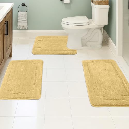 CNNJ Bath Rugs Set 3 Pieces Bathroom Mat Soft Absorbent Plush Shaggy Soft Floor Non Slip Shower Bath Tub Machine Washable (Honey Gold-ser, 20