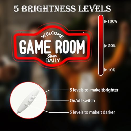 Image of Game Room Neon Sign, Welcome Game Room Open Daily Neon Lights Wall Decor for Internet Cafe, Gaming Room, Man cave, Bedroom Gift Art for Boys Girls-16.93 x 9.92 IN-USB Powered-Acrylic