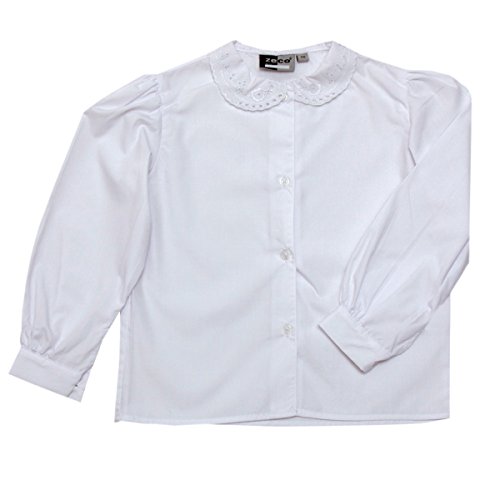 Uniforme escolar blanco para niñas con camiseta de manga larga, cuello de encaje, pecho de 60 a 91 cm Blanco blanco 5/6 Años Pecho 26