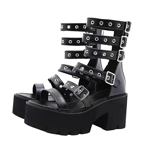 Sandales compensées noires en PU pour femme avec semelle épaisse confortable