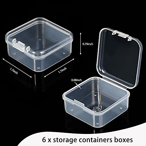 Image of Jetec 6 Pieces Mini Plastic Clear Beads Storage Containers Box for Collecting Small Items, Beads, Jewelry, Business Cards, Game Pieces, Crafts (1.7 x 1.7 x 0.8 Inch)