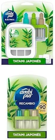 Ambi Pur 3Volution Pack: Difusor Frescor de la Mañana + Recambio Tatami Japonés, Ambientador Eléctrico con 3 Fragancias que Eliminan Olores – El embalaje puede variar