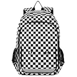 BOENLE Mochila xadrez preta e branca para meninos, meninas, crianças, escola primária, mochila para laptop, mochila de viagem