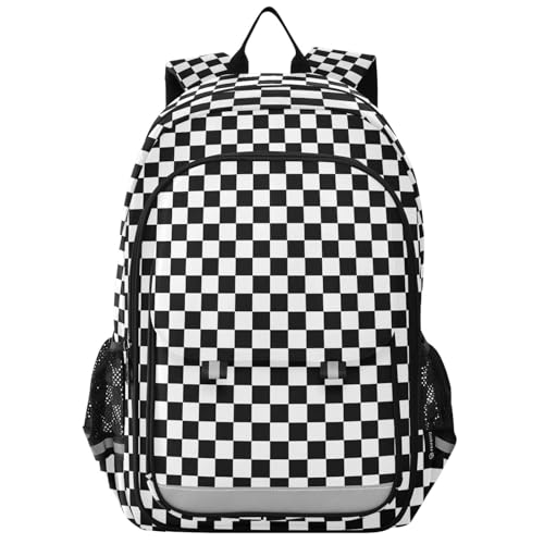 BOENLE Mochila xadrez preta e branca para meninos, meninas, crianças, escola primária, mochila para laptop, mochila de viagem