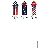 hogardeck 4th of July Decorations Outdoor, 36” Set of 3 Metal Firework Decorative Garden Stakes for Fourth of July Decorations, Patriotic Yard Firecracker Signs for Garden Memorial Day Decorations