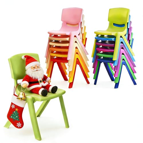 wanan 12Pcs Stackable School Chairs, Colorful Kids Plastic Chair for Toddlers with 11'' Seat, Kids Flexible Seating for Classroom Elementary, School, Daycare, Classroom Furniture (Dark Colors-12PCS)