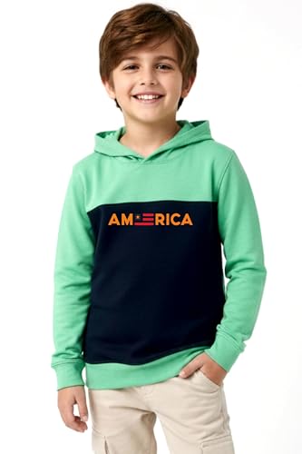Image of Boys Hooded Sweatshirt, America Print, Cotton Blend, Long Sleeve, Navy Blue /Pink /Orange, Regular Fit
