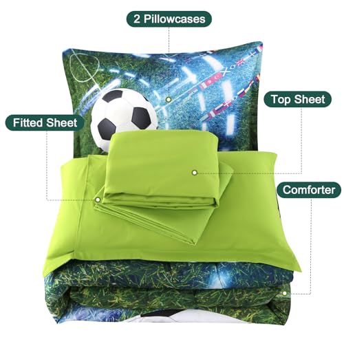 Image of Soccer Bedding Set Full Size, 5 Pieces Soccer Full Comforter Set for Boys