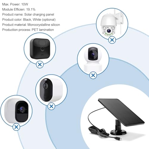 Solar Panel Power Supply Compatible with Wireless S-ecurity Camera Outdoor, IP65 Waterproof Solar Panel with USB Charging Cable, Micro USB to USB-C Adapter, 10W 5V Continuously Charging - Image 4