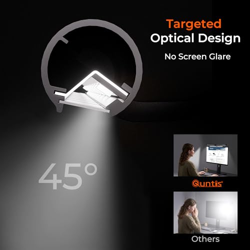 Image of Quntis Monitor Light Bar with Remote, Fit for Curved Monitors /Camera Base, Eye-Care Computer Monitor Lamp, Auto-Dimming Dimmable Screen Light Bar, No Glare Work Office Gaming Desk Lamps, Gray
