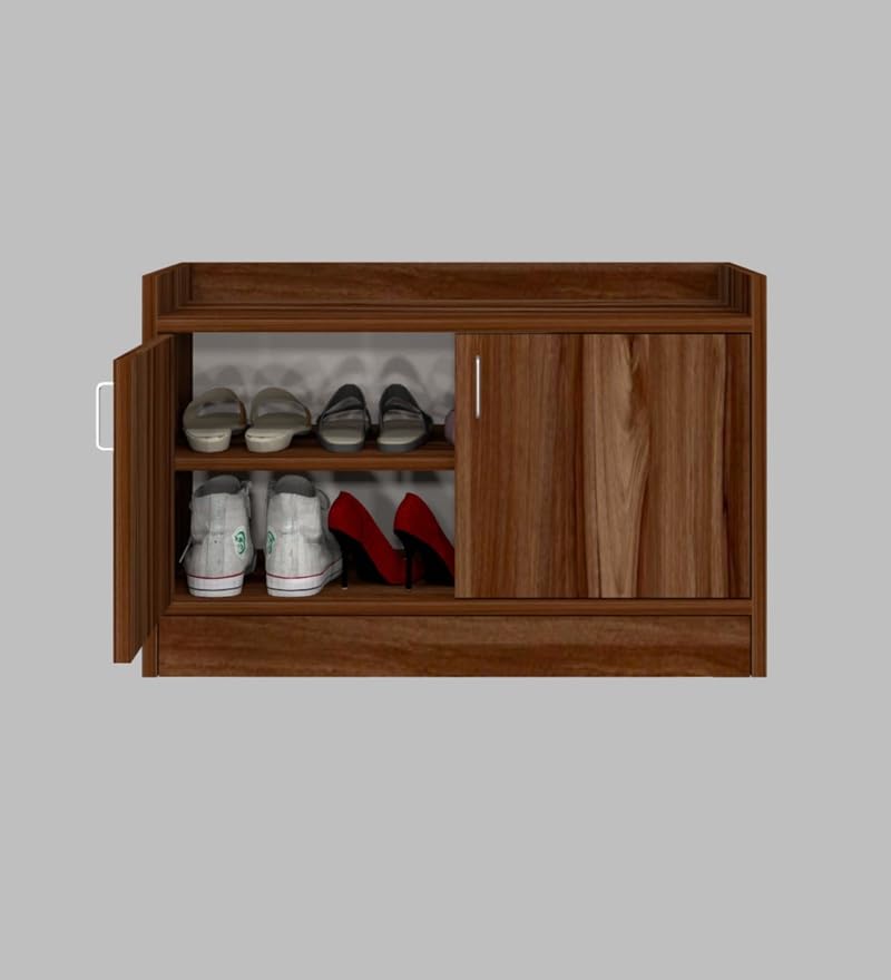 Image of SPECIALITY PANELS 2 Door Shoe Rack with Cushion | 2 Door Shoe Cabinet with Storage Bench | Shoe Organizer for Entryway Home Living Room | 75 x 49 x 37.5 cm Storage | DIY Assembly | Walnut Brown Finish