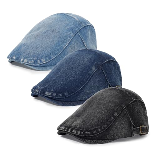 Image of 3Pcs Men's Newsboy Caps Cotton Cooling Hat Adjustable Flat Cap for Men