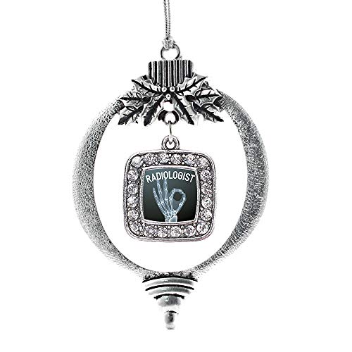 Inspired Silver - Radiologist - Silver Christmas Ornament - Square Charm Christmas Tree Ornament with Cubic Zirconia - Holiday Hanging Decoration