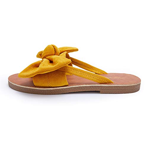 Image of FISACE Womens Bow Flat Sandals Flip Flops Slide Sandals Summer Beach Shoes