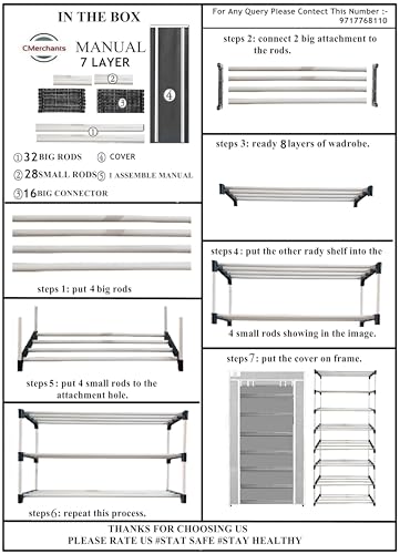 Image of CMerchants Multipurpose Collapsible Metal Shelf Wardrobe 7 Layer (Black)