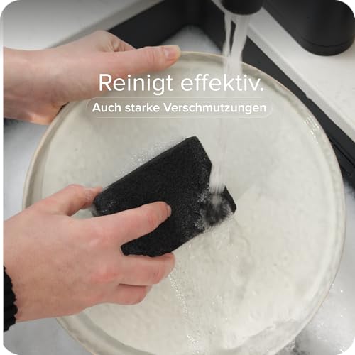 blackswedenhome. SVAMP Schwamm 12 Stück Küchenschwamm Schwarz - Spülschwamm Schwarz, Langlebig und Universell Einsetzbar - Geschirrschwamm, Putzschwamm mit Scheuervlies 4