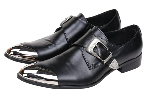 Santimon Loafers Men Smoking Slipper Leather Metal Tip Buckle Moccasin Mens Dress Shoes