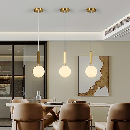 FDPBY Modern Hanging Light Fixture Pendant Lighting for Kitchen Island Mid Century Gold Pendant Lights with Globe Milky White Glass Pendant Light for Bedroom Bathroom Entryway (2 Pack) by FDPBY - Image 3
