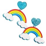 PATKAW Pendientes de Aro Forma de Corazón y Diseño de Arcoíris Colorido para Mujer, Hechos de Acrílico y Metal, Ideales para Viajes y Fiestas