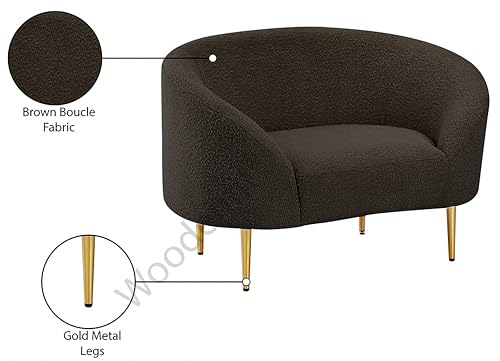 Image of Rosewood Luxury Curved Sofa in Premium Boucle Fabric | Solid Wood Structure | High Density Foam | Sturdy Golden Legs | Comfortable & Stylish Couch for Modern Living Room (Brown, 1 Seater)